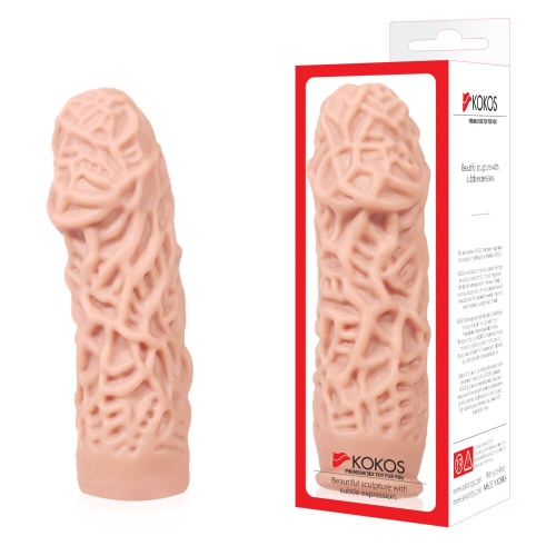 Насадка на член із стимулюючим рельєфом тілесного кольору Kokos Extreme Sleeve ES.12 розмір M - 3