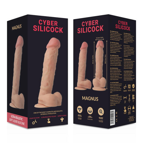 Фалоімітатор реалістичний на присосці бежевого кольору Cyber Silicock Magnus довжина 205 мм - 6