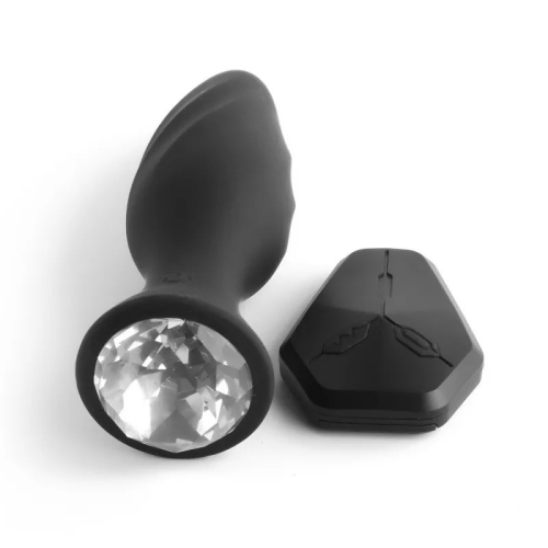 Анальна вібропробка з каменем та пультом дистанційного керування Fervent Remote Control Vibrating Silicone Butt Plug чорного кольору - 2