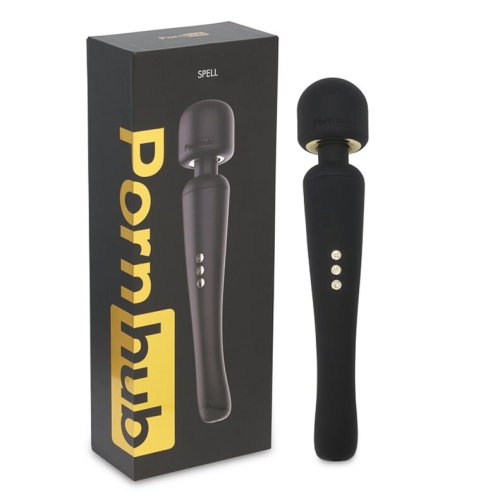 Вібромасажер Wand для інтимних зон з трьома насадками чорний Pornhub Spell Wand Set - 1