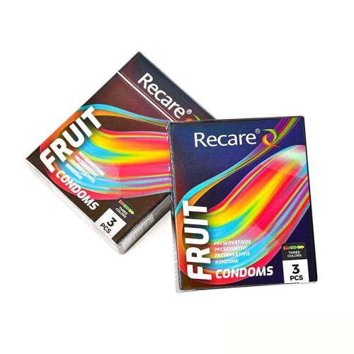 Презервативы ароматы мята банан и клубника Recare Color Fruit Flavour Condoms Holographic 3 штуки - 4