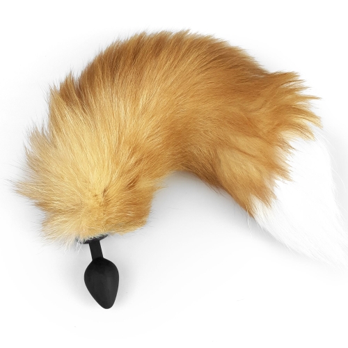Силіконова анальна пробка з хвостом з натурального хутра Art of Sex size M Foxy fox - 1