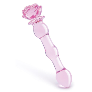 Стеклянный фаллоимитатор в форме бутона розы с бусинами розовый Dream Toys Glaze Glass 