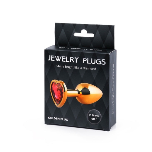 Втулка анальная золотистая с красной стразой в форме сердца Anal Jewelry Plugs L 70 мм D 28 мм - 3