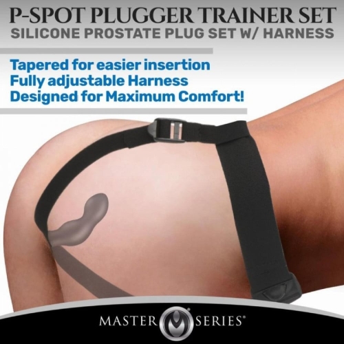 Набір анальних пробок з портупеєю чорний Master Series P-Spot Plugger Trainer Set 3 штуки - 5
