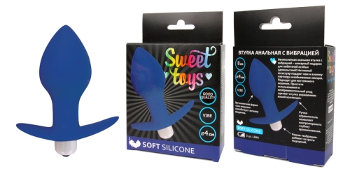 Втулка анальна з вібрацією Sweet Toys L 80 мм d 40 мм, Колір Синій - 1