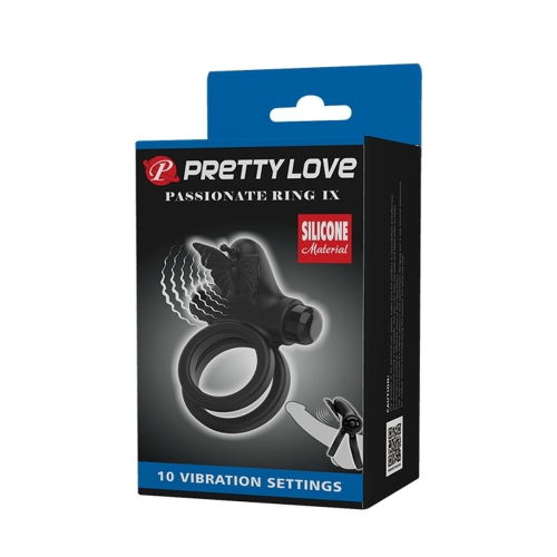 Віброкільце еректильне на пеніс зі стимуляцією клітора Pretty Love Passionate Ring IX чорне - 10
