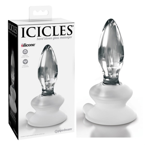 Анальний плаг скляний прозорий на силіконовій присосці Pipedream Icicles No. 91 - 1