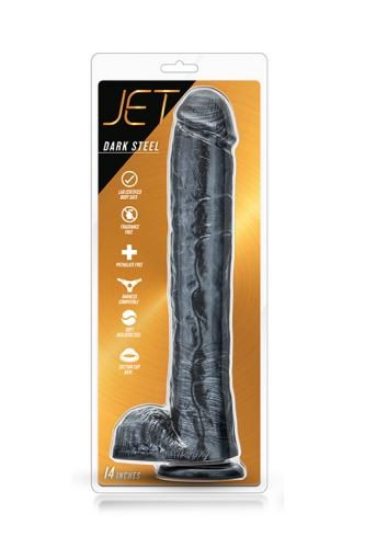 Фалоімітатор великий чорний реалістичний на присоску JET DARK STEEL CARBON METALLIC - 2
