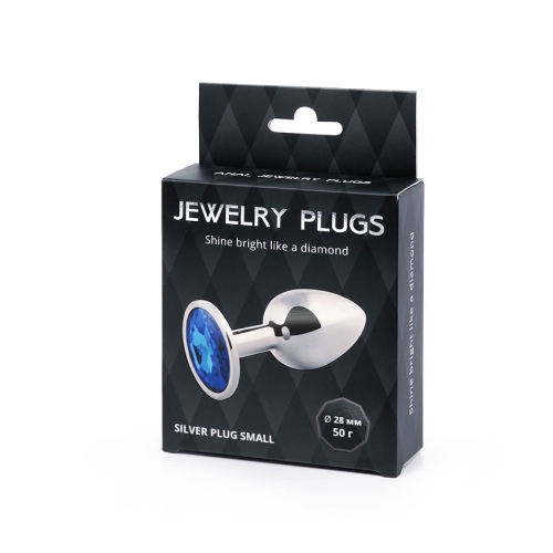 Анальна пробка срібляста з синім каменем Сваровскі Anal Jewelry Plugs L 72 мм d 28 мм Вага 50г - 2