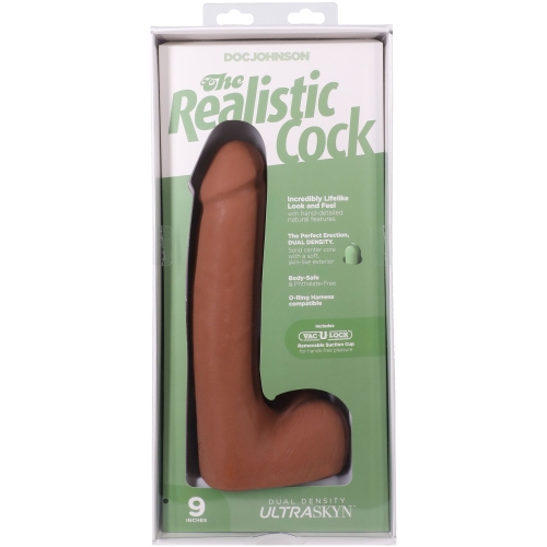 Фаллоимитатор реалистичный на съемной присоске бежевый Doc Johnson The Realistic Cock ULTRASKYN - 9 Inch with Balls Caramel - 10