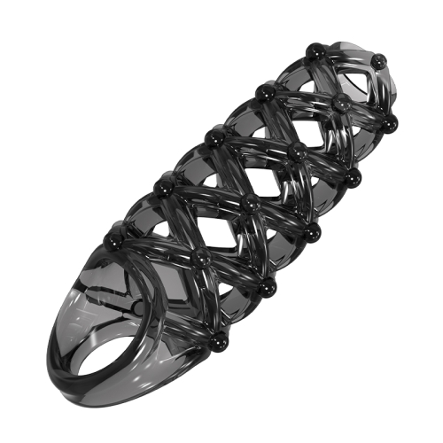 Стимулирующая насадка на член с пупырышками черная Meleon - Lace Locking Sleeve - 6