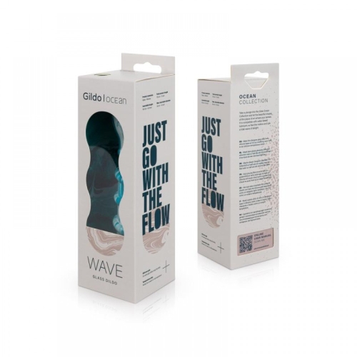 Анальна пробка рельєфна скляна блакитного кольору Gildo Ocean Wave Glass Dildo - 7