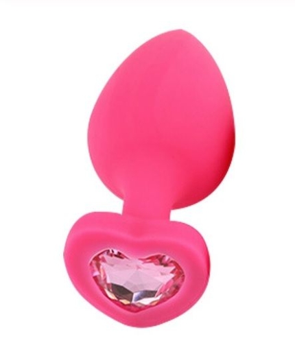 Анальная пробка со стильным камнем Pink Silicone Heart Light Pink M - 1