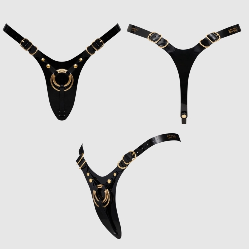 Трусики для страпона глянцевые черного цвета Strap-On-Me Leatherette Harness Fabulous размер One Size - 6