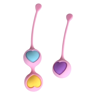 Вагинальные шарики розового цвета с разноцветными шариками Wooomy Love Pearls 2 штуки