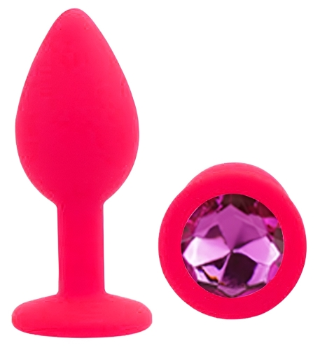 Силіконова рожева анальна пробка з малиновим кристалом EGZO Silicone Round Plug розмір S - 2