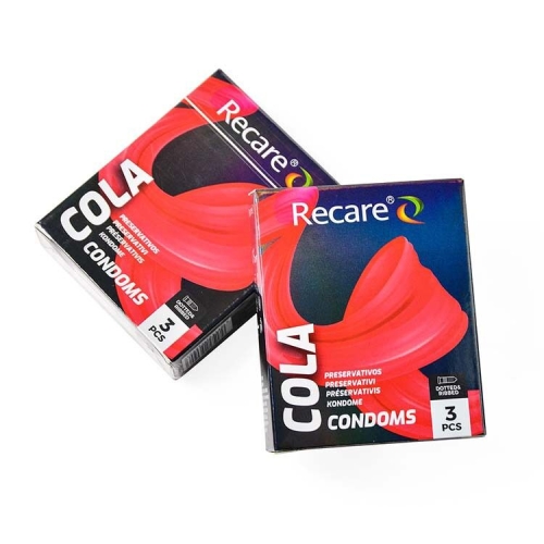 Презервативи з пухирцями та ребрами аромат Кола Recare Cola Dotted&amp;amp;Ribbed Condoms Holographic 3 штуки - 3