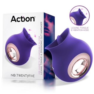 Вібратор із язичком для стимуляції клітора фіолетовий Action NO. 25 Licking Tongue And Vibrator Clitoris Massager