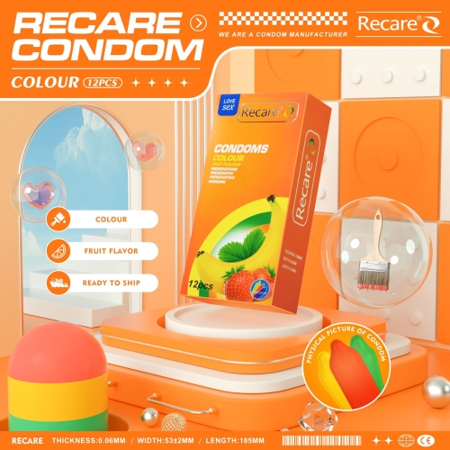 Презервативы ароматы мята банан клубника Recare Color Fruit Flavour Condoms 12 штук - 5