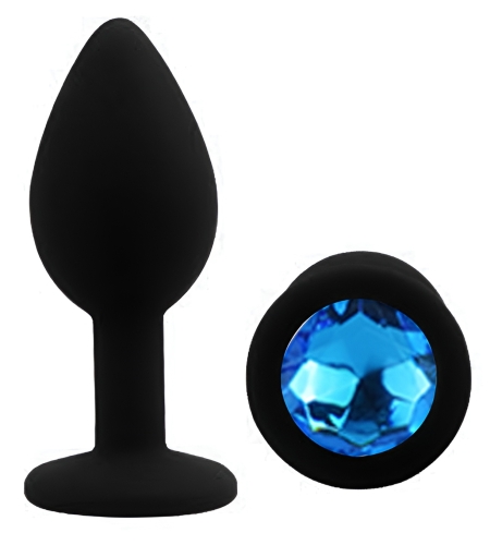 Силіконова чорна анальна пробка із синім кристалом EGZO Silicone Round Plug розмір S - 2