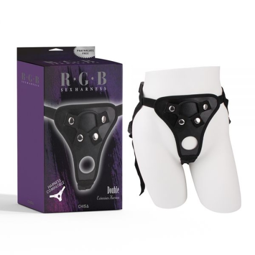Труси для страпона шкіряні чорні Chisa Double Extensions Harness - 1