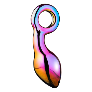 Анальний пробка з кільцем із боросилікатного скла різнокольорова Dream Toys Glamour glass chunky ring plug