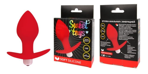Втулка анальна з вібрацією Sweet Toys L 80 мм d 40 мм, Колір Червоний - 1