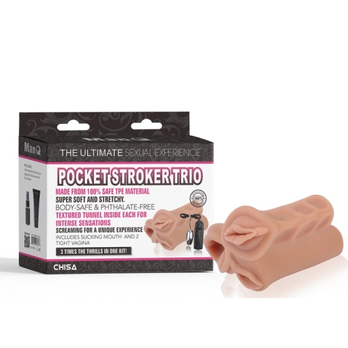 Набір із 3-х мастурбаторів з вібацією Pocket Stroker Trio коричневий - 1