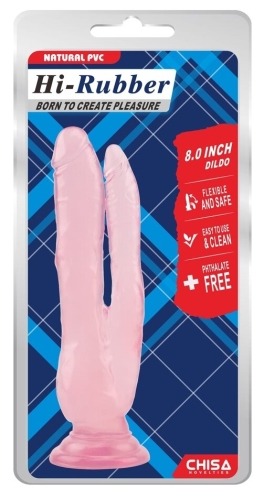 Подвійний анально-вагінальний фалоімітатор на присоску рожевий CHISA Hi Rubber 8.0 Inch Dildo - 5