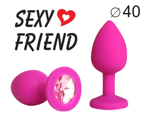 Силіконова анальна пробка кольору фуксія з рожевим стразом Sexy Friend L 95 мм, d 40 мм - 1