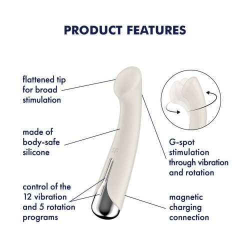 Вибратор вагинальный и для точки G с ротацией бежевого цвета Satisfyer Spinning G-Spot 1 - 7