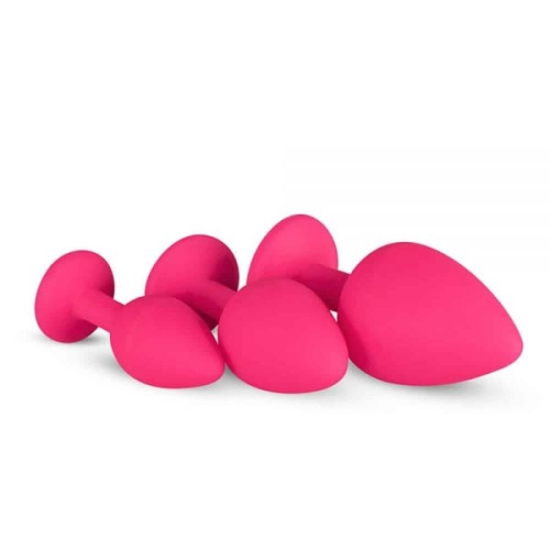 Набір анальних пробок червоного кольору з рожевими стразами EasyToys 3 штуки - 5
