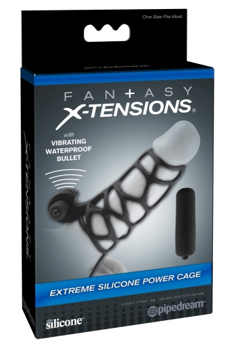 Насадка на член із вібрацією чорного кольору X-Tensions Power Cage - 1