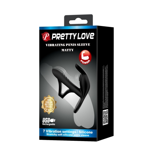 Вібронасадка на член чорного кольору LYBAILE Pretty Love MATTY Vibrating Penis Sleeve - 11