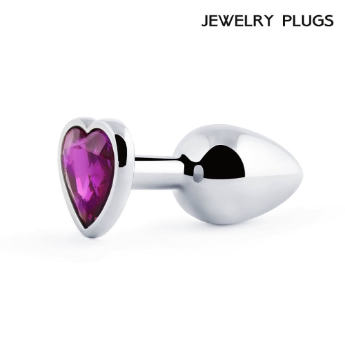 Анальна втулка металева з фіолетовою стразою у вигляді серця Anal Jewelry Plugs L 80 мм d 34 мм Вага 80г - 5