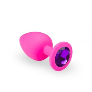 Анальная пробка силиконовая с фиолетовым кристаллом Crystal Silicone размер L