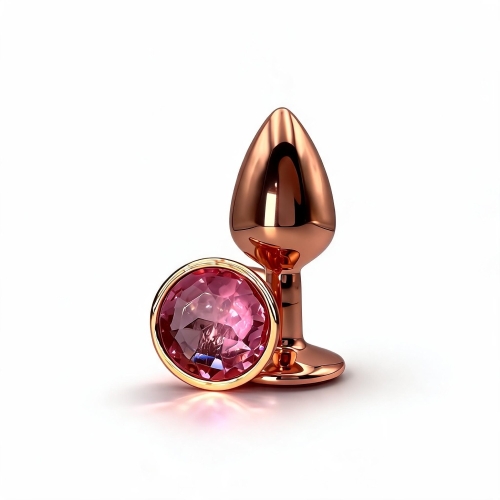 Анальная пробка розовое золото с розовым камнем округлой формы ALUME размер S - 4