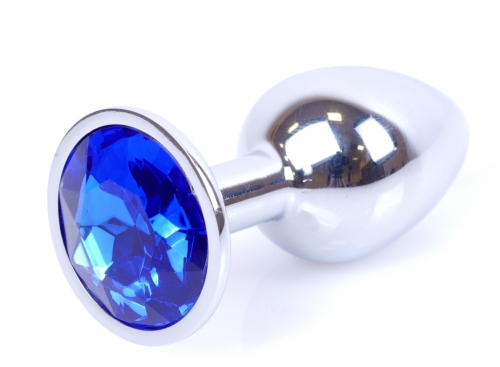 Анальная пробка S серебристого цвета с кристаллом синего цвета BOSS of TOYS Jewellery plug - 3
