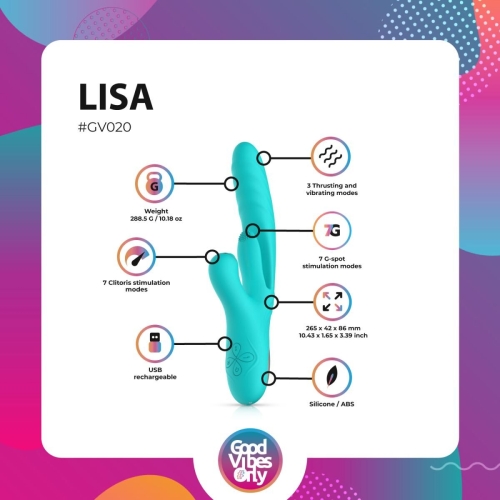 Вібратор кролик для точки G та клітора зелений Good Vibes Only Lisa Thrusting Rabbit Vibrator with G-Spot - 12