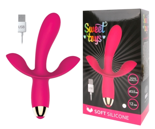 Вібратор з двома відростками для клітора та анусу яскраво-рожевий Sweet Toys - 1