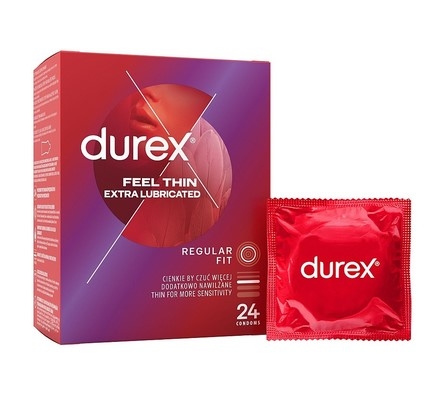 Презервативы с гладкой текстурой с силиконовым гелем Durex Feel Thin Extra Lubricated 24 штуки - 1