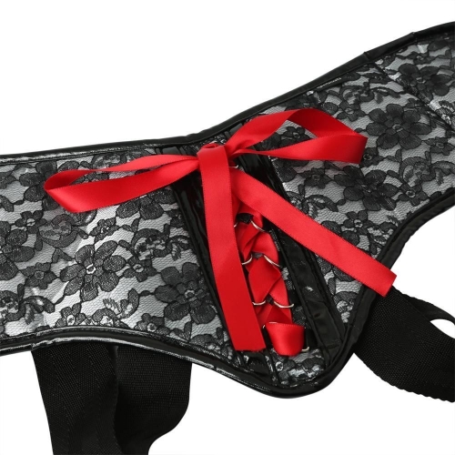 Трусы для страпона Sportsheets Plus серый и черный кружевной корсет Strap On - 4