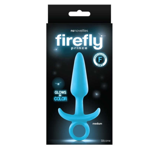 Анальная конусная светящаяся пробка с кольцом голубого цвета NS Novelties Firefly prince medium - 2