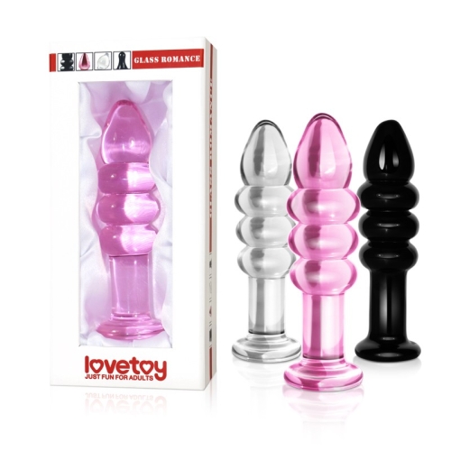 Набір анальних пробок ребристі рожева біла чорна Lovetoy Glass Romance - 1