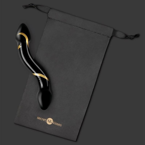 Двухсторонний фаллоимитатор стеклянный черного цвета Secret kisses Handblown double ended dildo длина 190 мм - 3