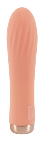 Силиконовый мини вибратор ребристый персикового цвета Cuties Mini Ribbed Vibrator - 2