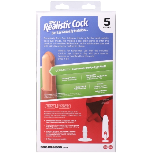 Фаллоимитатор реалистичный на присоске телесный Doc Johnson The Realistic Cock ULTRASKYN - 5 Inch Vanilla - 11