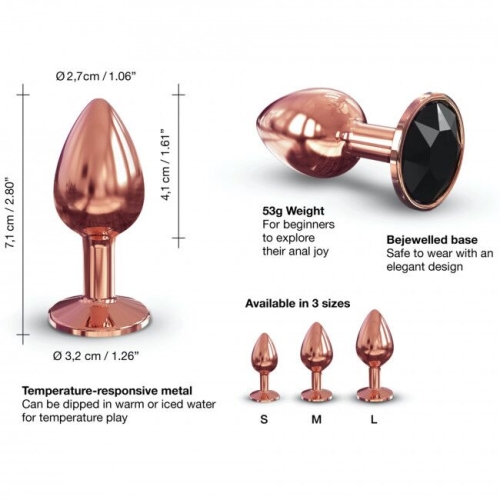 Анальная пробка металлическая золотистая с черным кристаллом Dorcel размер S - 3