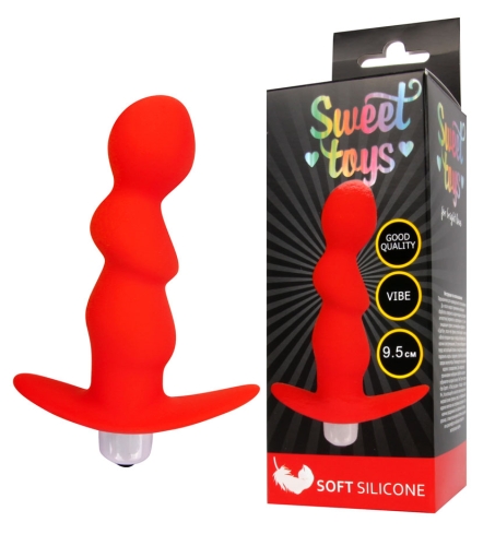 Вибратор для вагинальной и анальной стимуляции SWEET TOYS L 95 мм D 27 мм, цвет красный - 1